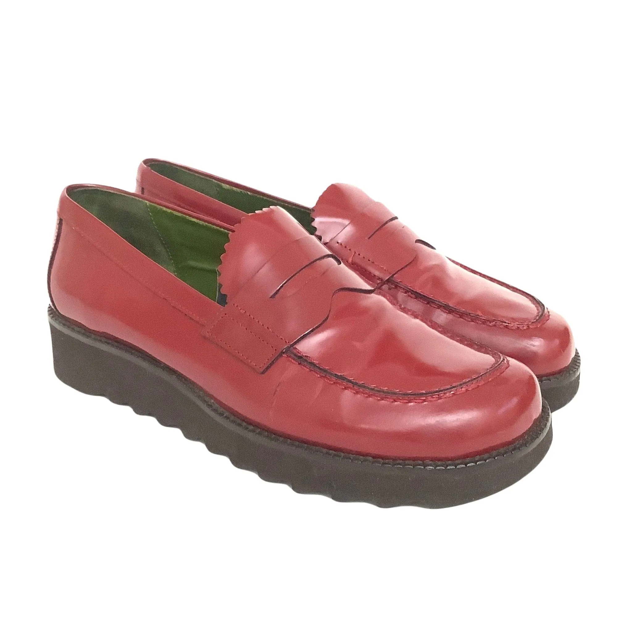 Lug Sole Red Loafers