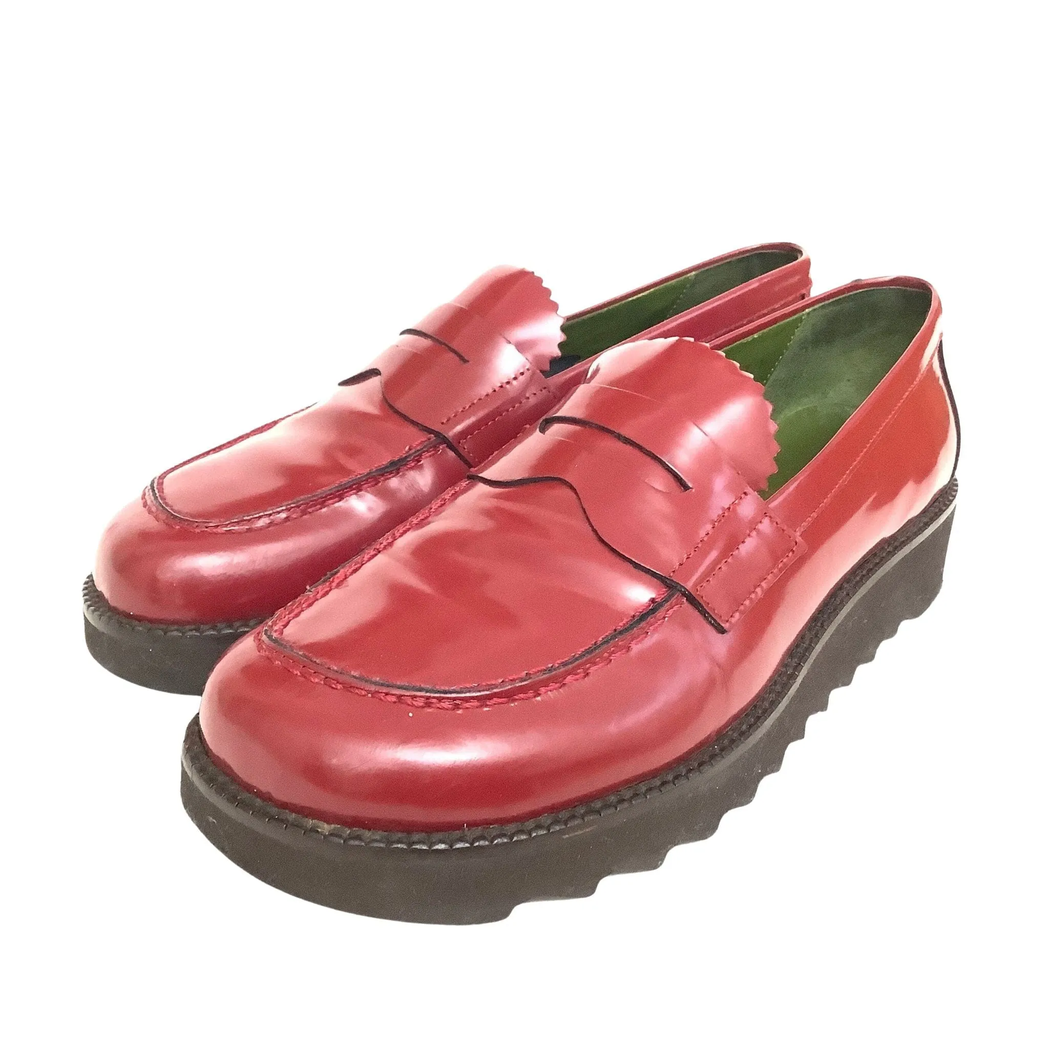 Lug Sole Red Loafers