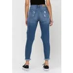 MEDIUM DENIM HIGH-RISE DISTRESSED WAISTED MOM JEANS