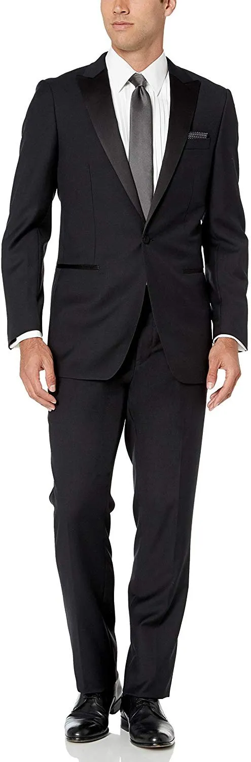Men's Regular Fit 100% Wool 1-Button Peak Lapel Two-Piece Tuxedo Suit