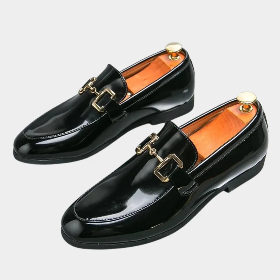 Mens Vegan Leather Loafers  Formal & Casual Shoes  Buckle Detail  Black
