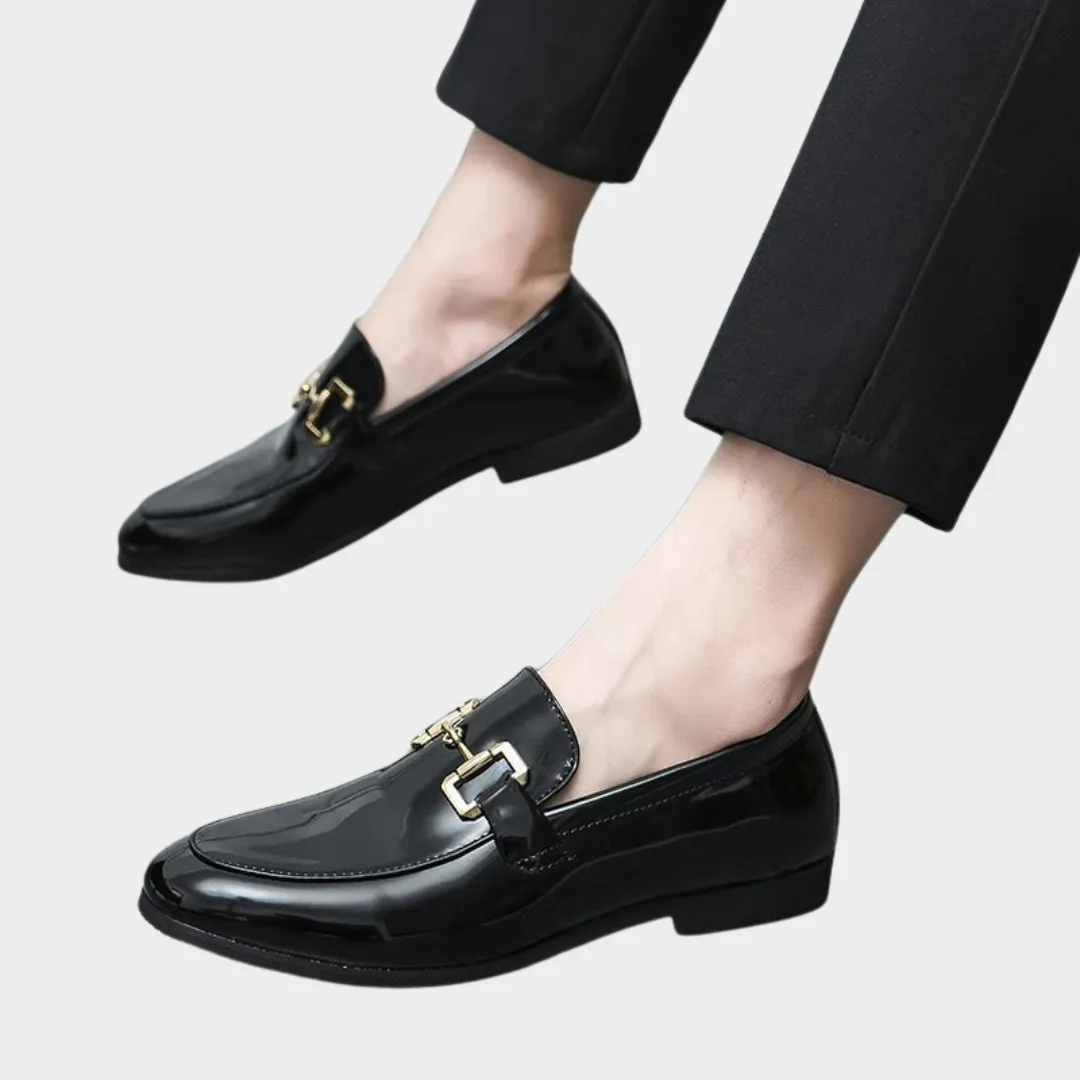 Mens Vegan Leather Loafers  Formal & Casual Shoes  Buckle Detail  Black