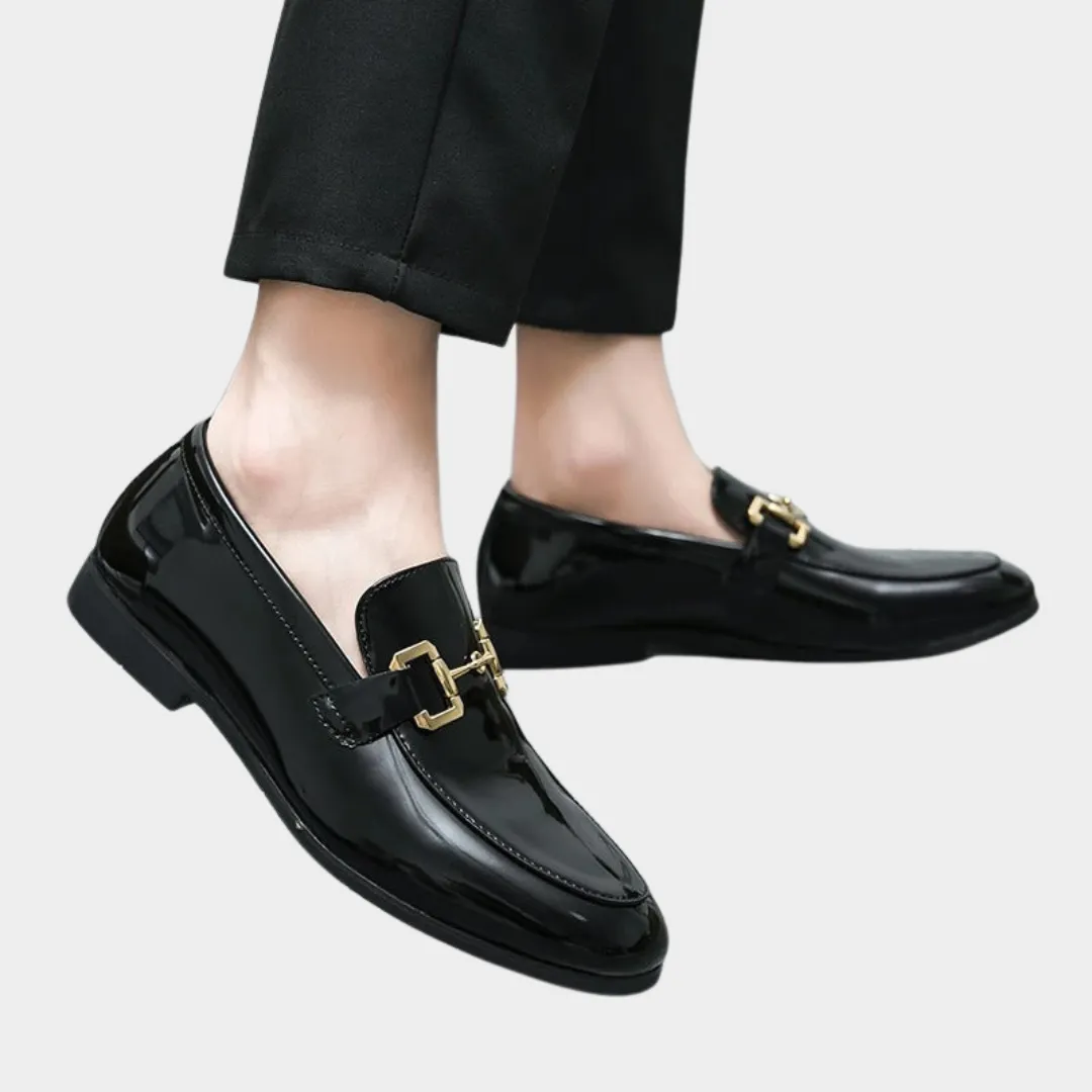Mens Vegan Leather Loafers  Formal & Casual Shoes  Buckle Detail  Black