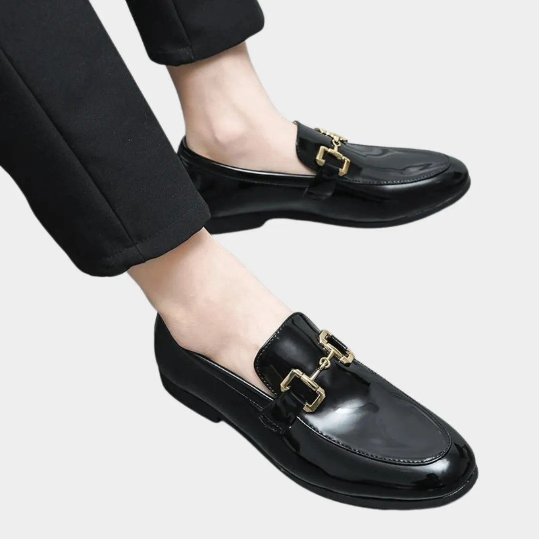 Mens Vegan Leather Loafers  Formal & Casual Shoes  Buckle Detail  Black