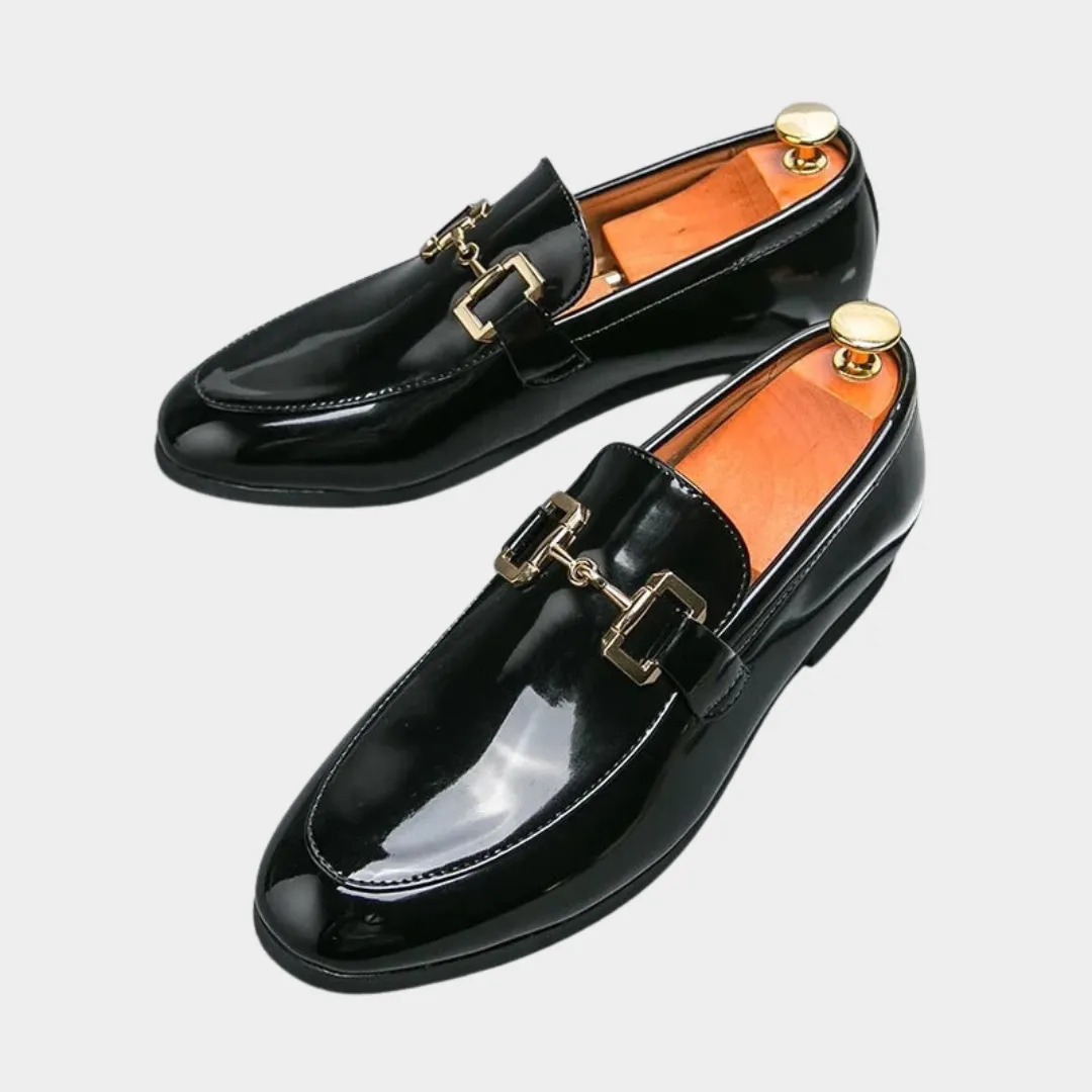 Mens Vegan Leather Loafers  Formal & Casual Shoes  Buckle Detail  Black