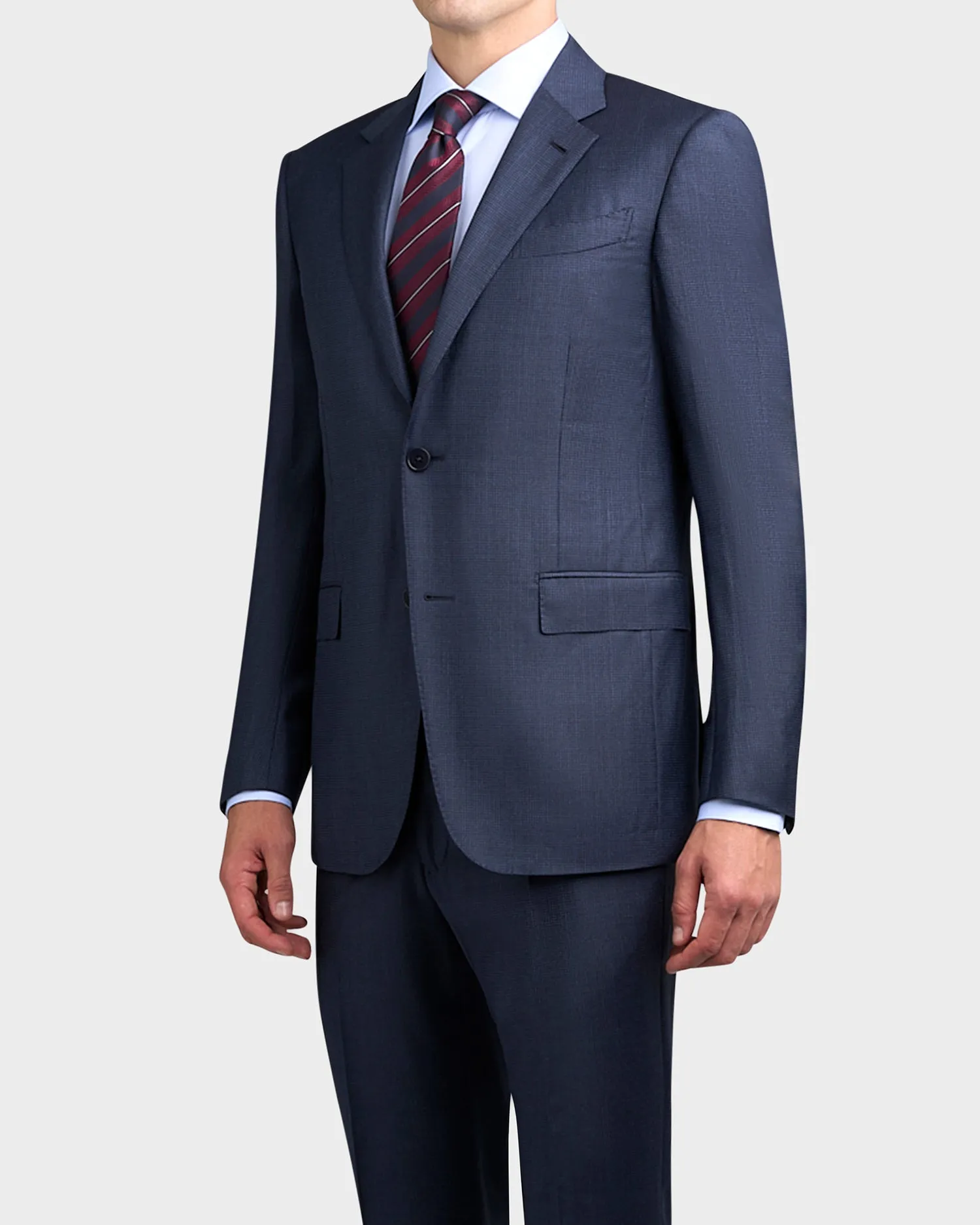 Mid Blue With Fine Check Achillfarm Wool Silk Suit