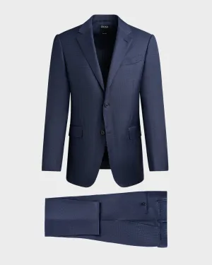 Mid Blue With Fine Check Achillfarm Wool Silk Suit