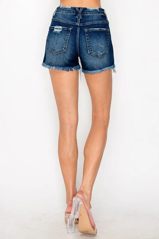 Missy Midrise Medium Wash Fray Hem Denim Shorts