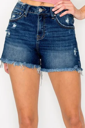 Missy Midrise Medium Wash Fray Hem Denim Shorts