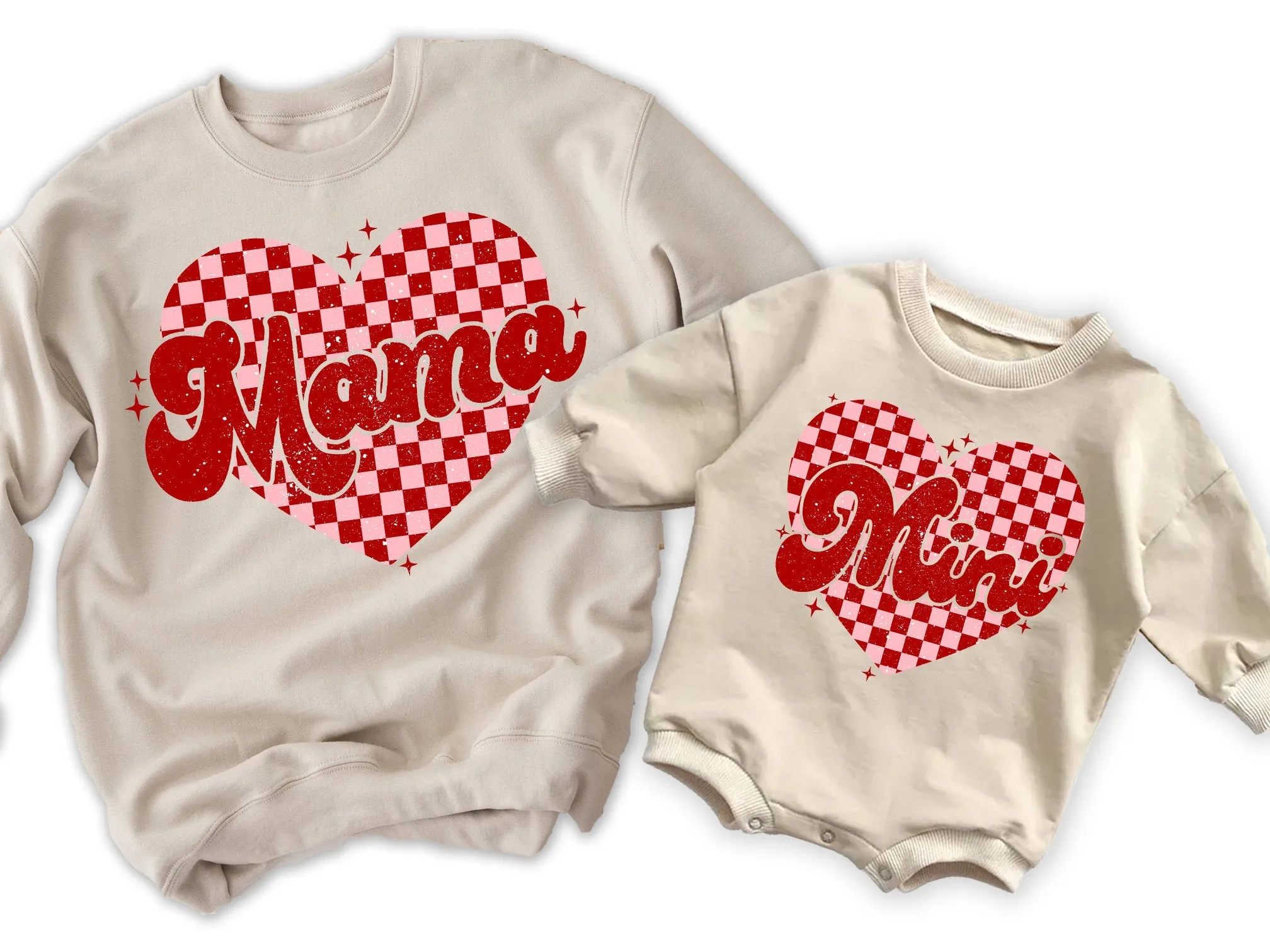 Mommy and Me Valentines Day Sweatshirts Mama Mini Checkered Heart Sweatshirts