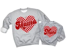 Mommy and Me Valentines Day Sweatshirts Mama Mini Checkered Heart Sweatshirts