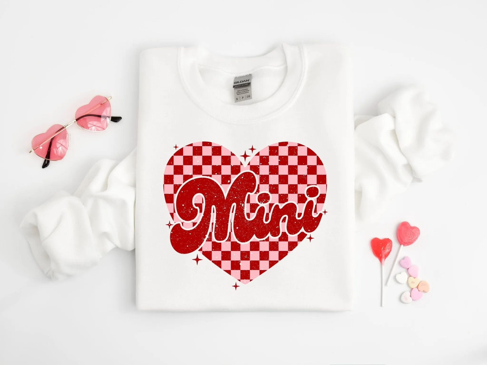 Mommy and Me Valentines Day Sweatshirts Mama Mini Checkered Heart Sweatshirts
