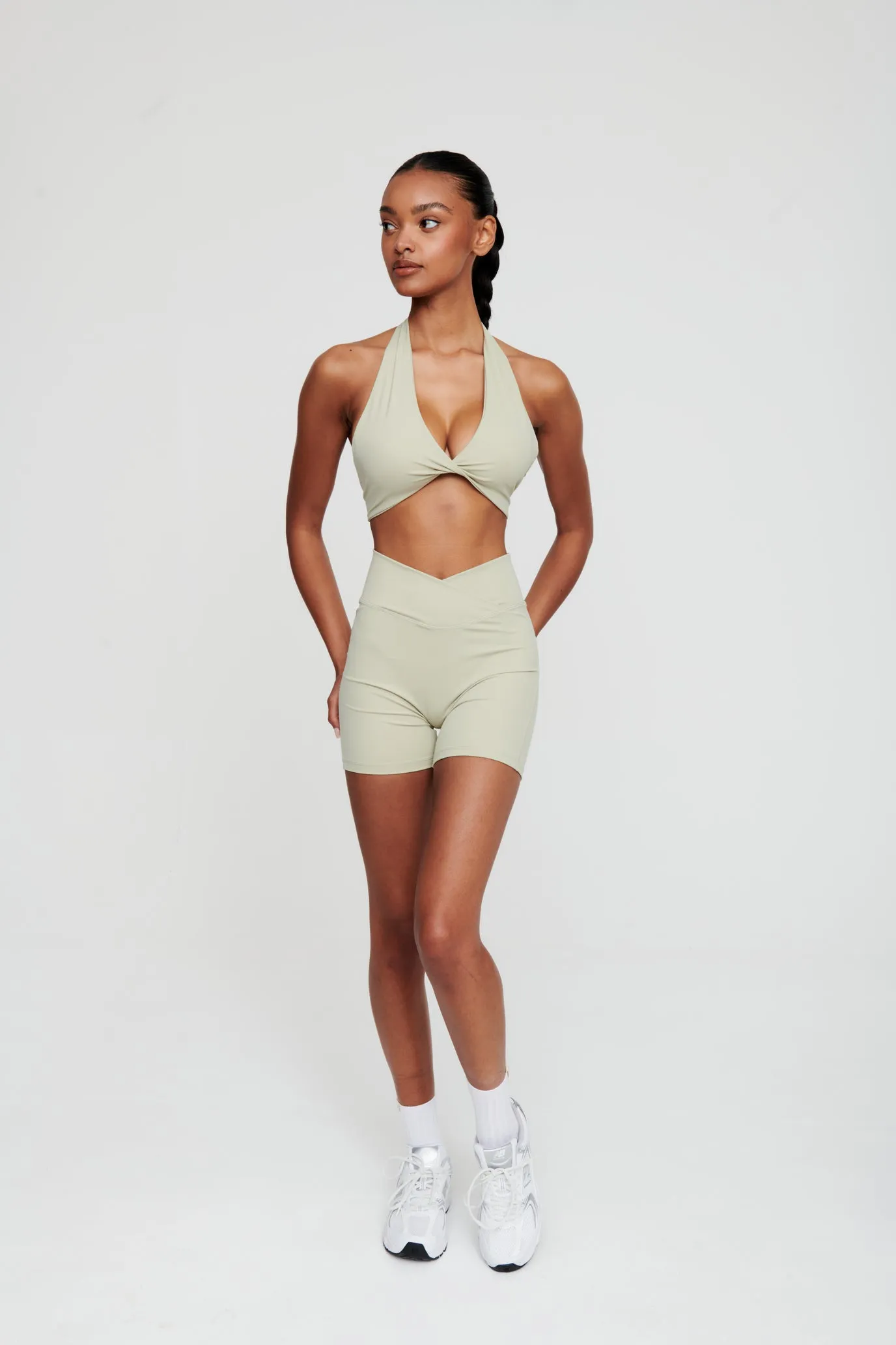 Moss Green Crossover Waist Shorts