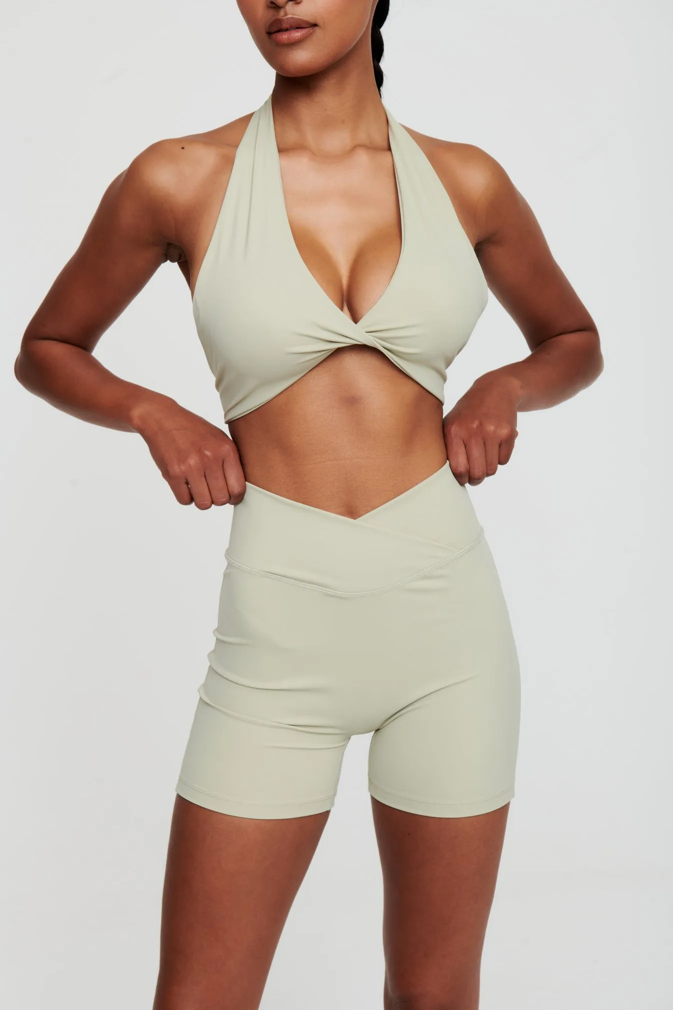 Moss Green Crossover Waist Shorts