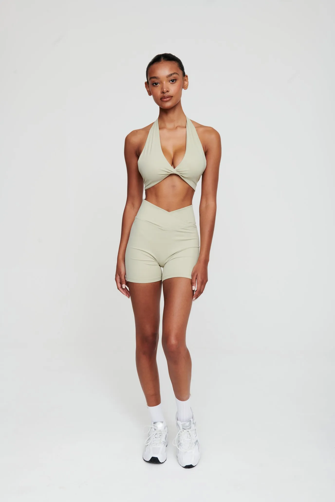 Moss Green Crossover Waist Shorts
