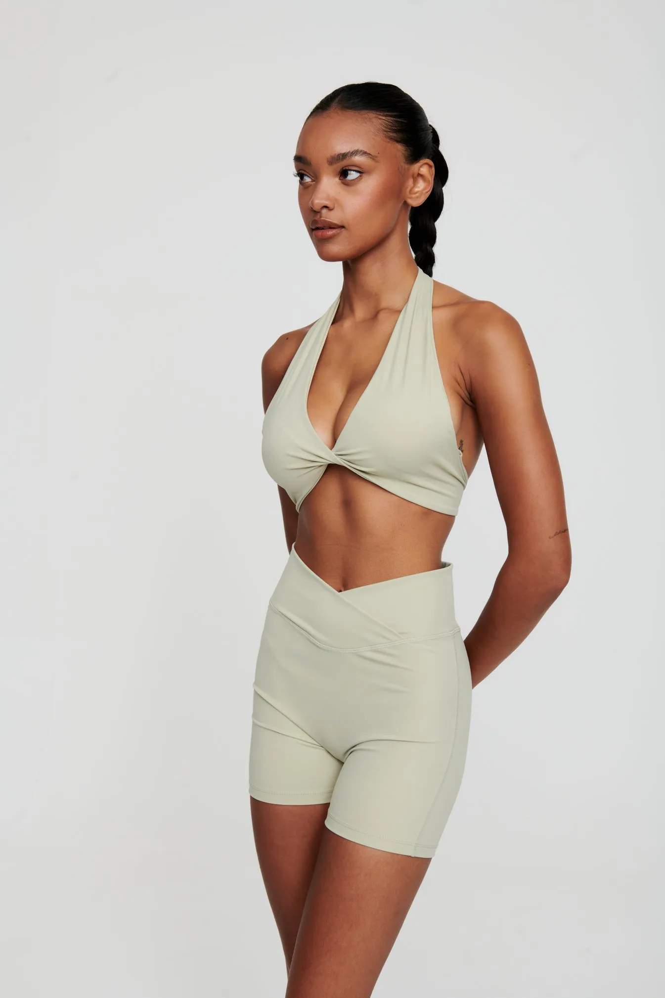 Moss Green Crossover Waist Shorts