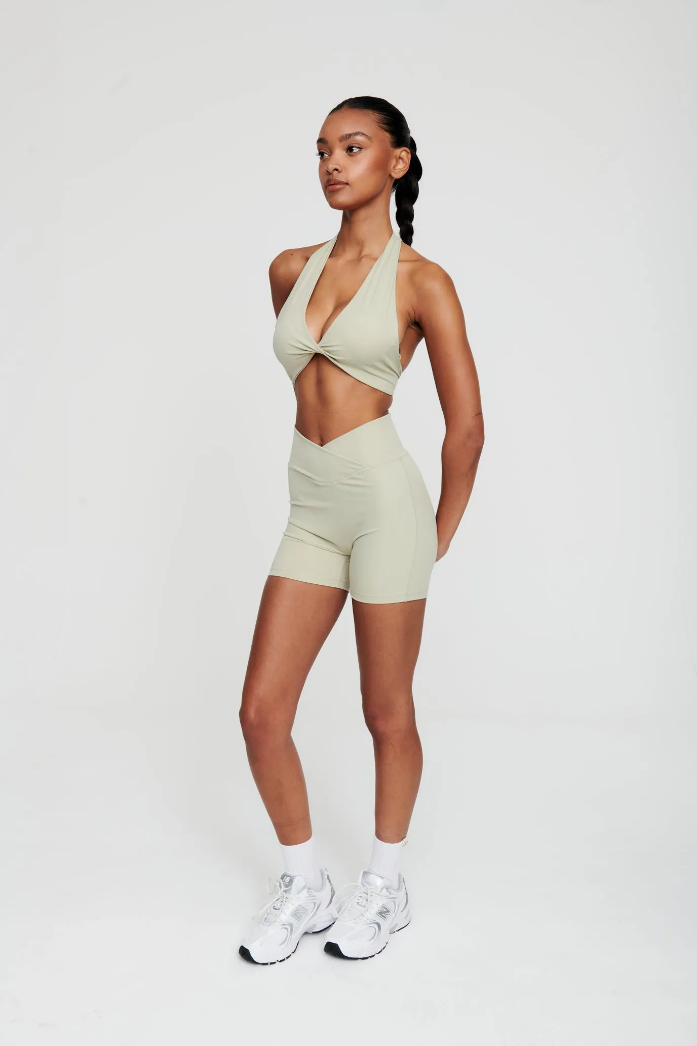 Moss Green Crossover Waist Shorts