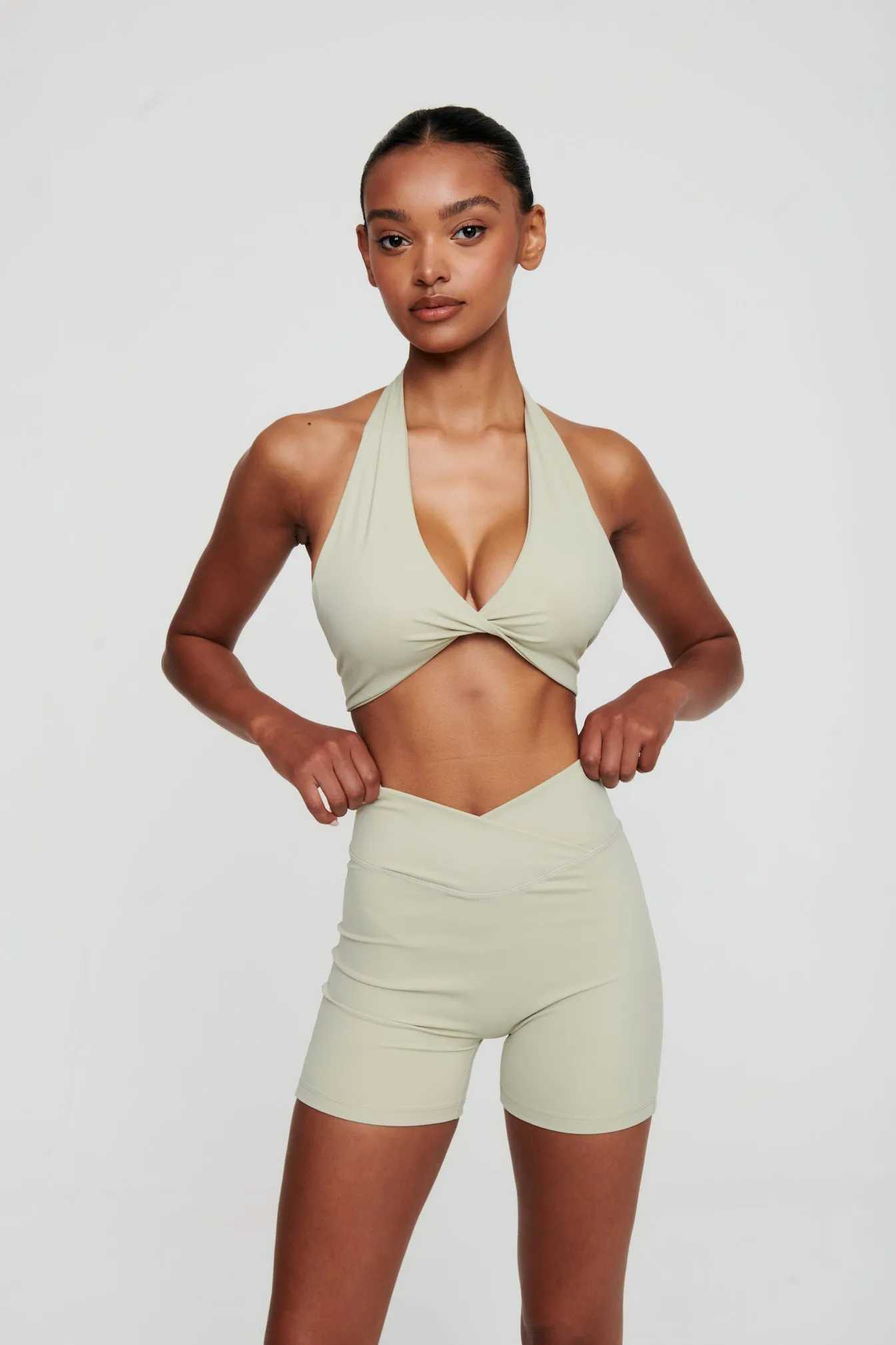Moss Green Crossover Waist Shorts