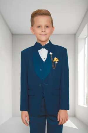 Navy Blue Tuxedo Set With White Shirt For Boys