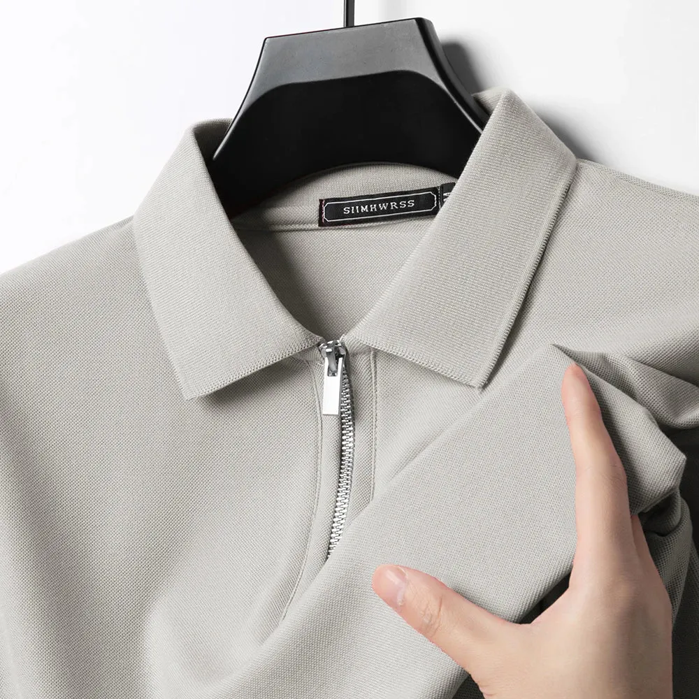 New Men's Solid Color Polo Shirt Short Sleeve Zipper Tshirts for Men Summer Lightweight Streetwear Fitness Breathable Large Tops