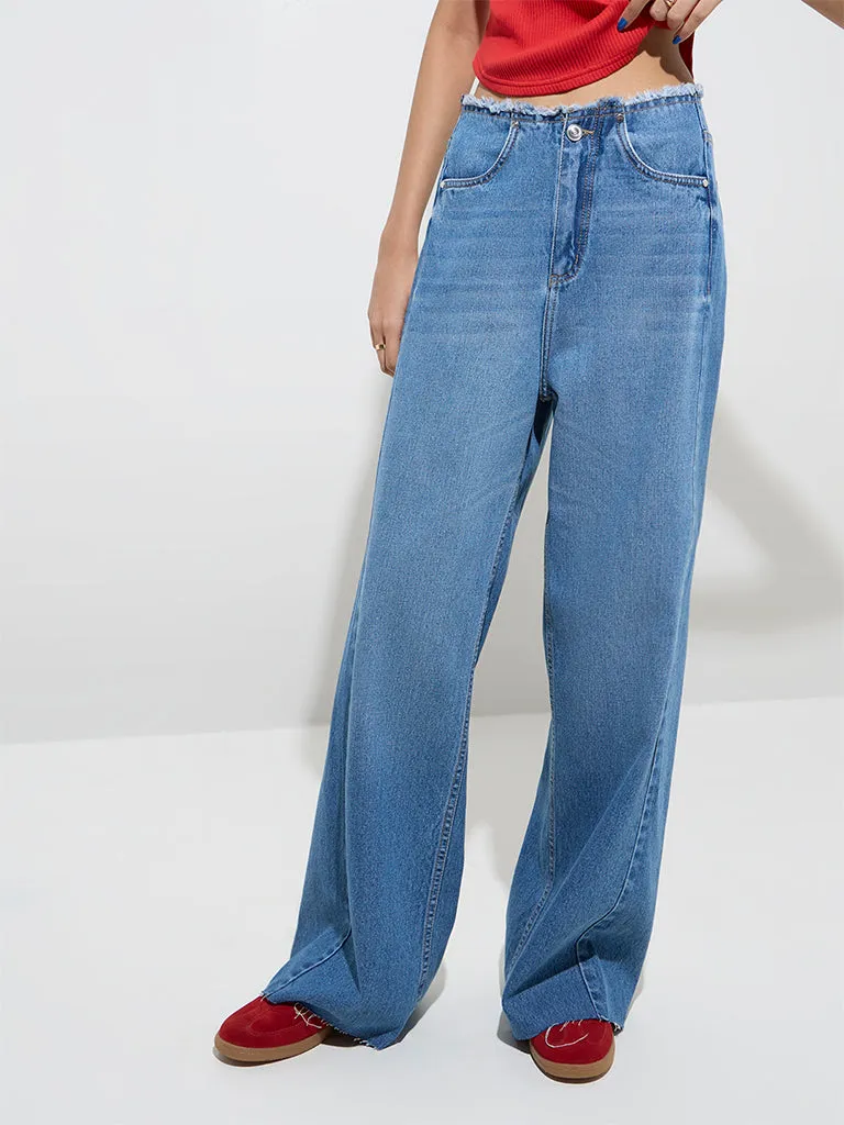Nuon Blue Faded Straight - Fit High - Rise Jeans