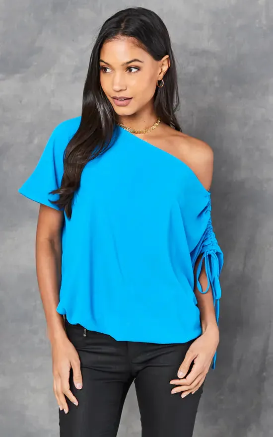 Off Shoulder Oversize Top in Blue