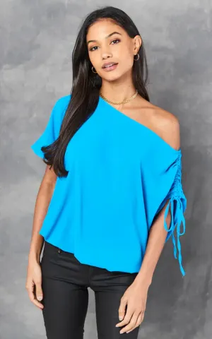 Off Shoulder Oversize Top in Blue