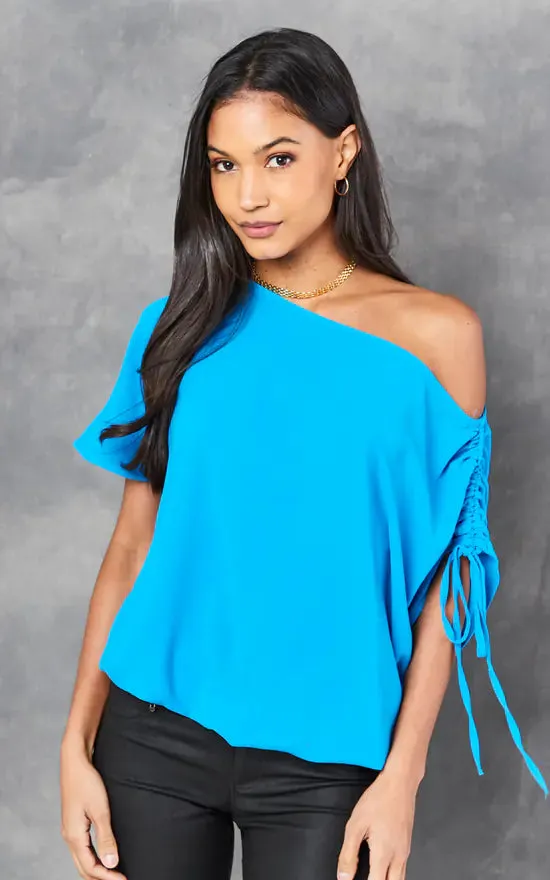 Off Shoulder Oversize Top in Blue