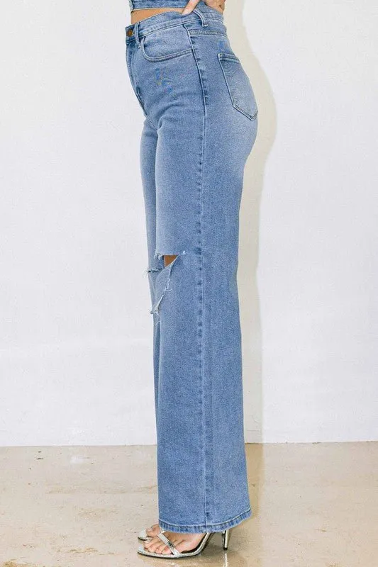 #OOTD Distressed High Waist Wide Leg Jeans