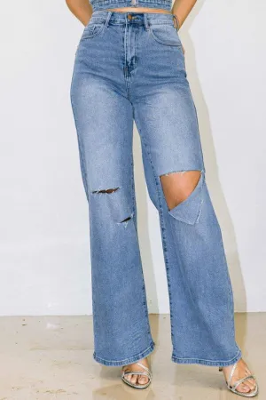 #OOTD Distressed High Waist Wide Leg Jeans