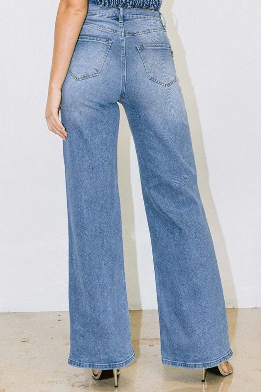 #OOTD Distressed High Waist Wide Leg Jeans