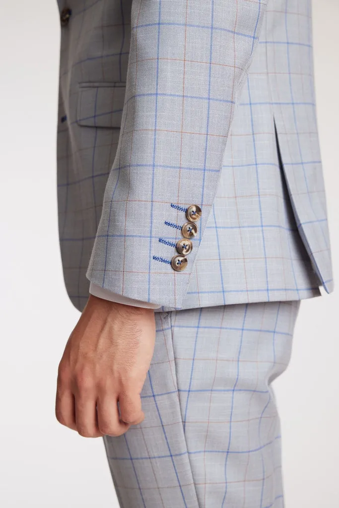 Paisley & Gray Dover Notch Jacket Slim Light Grey & Royal Check