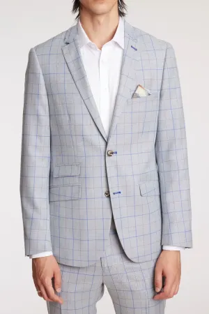 Paisley & Gray Dover Notch Jacket Slim Light Grey & Royal Check