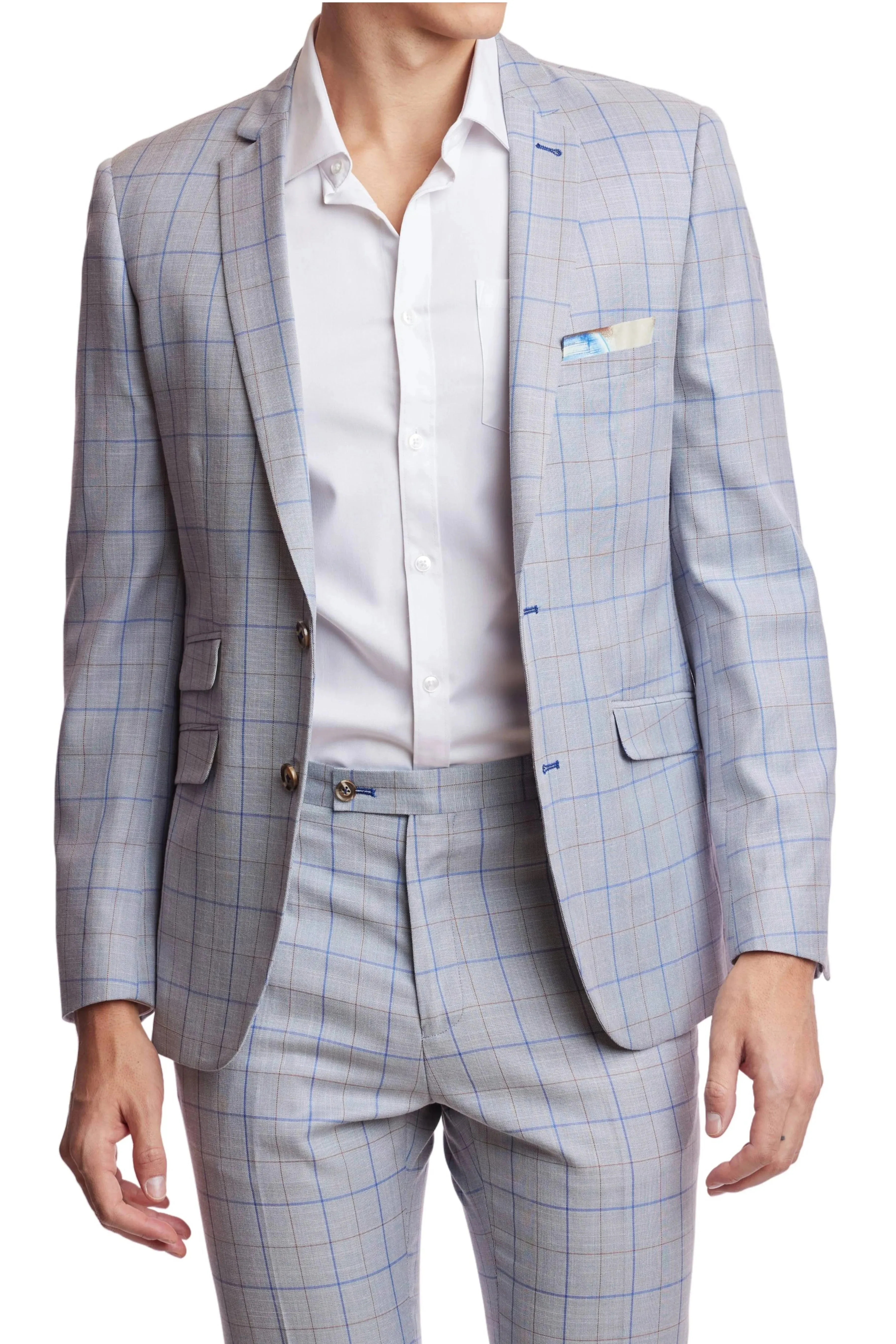 Paisley & Gray Dover Notch Jacket Slim Light Grey & Royal Check