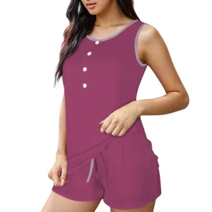 Pena Red Sleeveless Top & Solid Drawstring Shorts Set