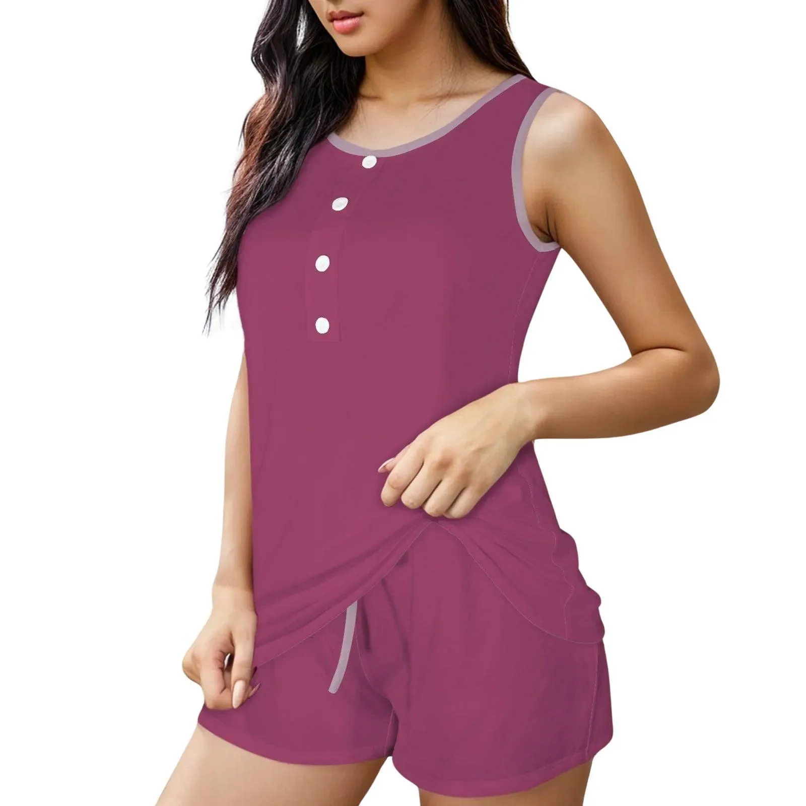 Pena Red Sleeveless Top & Solid Drawstring Shorts Set