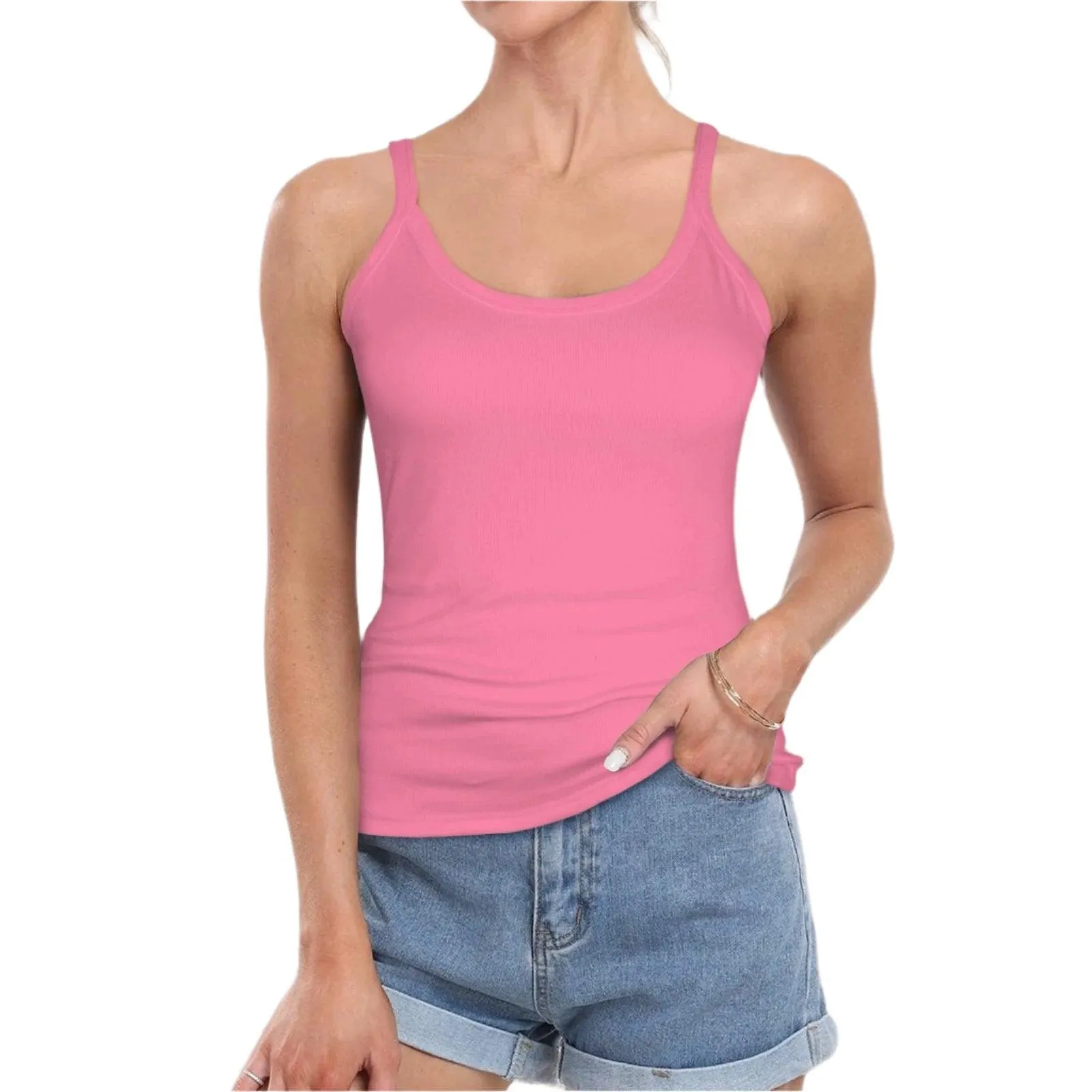 Perl Pink Ribbed Knit Tank Top