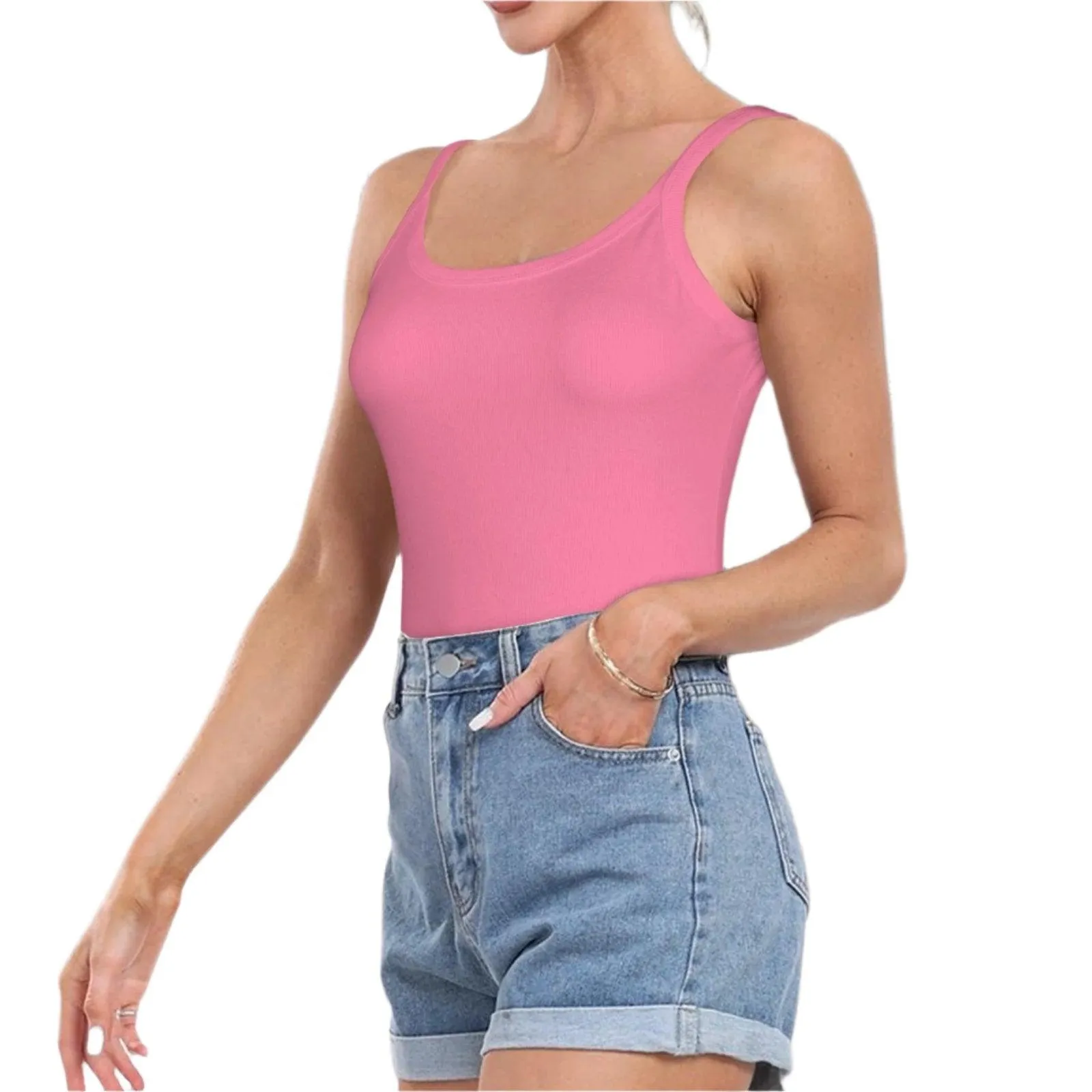 Perl Pink Ribbed Knit Tank Top