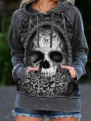Punk Skull Print Trendy Women's Hoodie