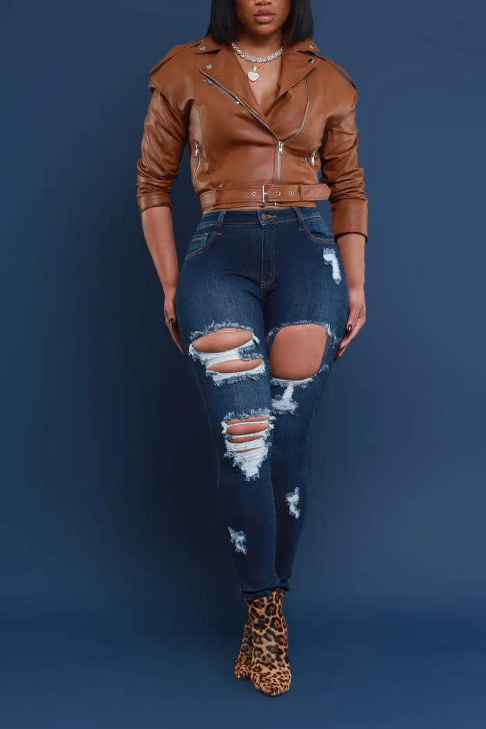 Relentless High Rise Distressed Hourglass Jeans - Dark Wash