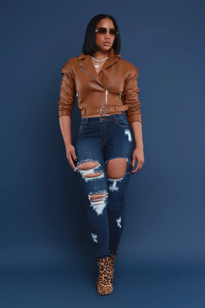Relentless High Rise Distressed Hourglass Jeans - Dark Wash
