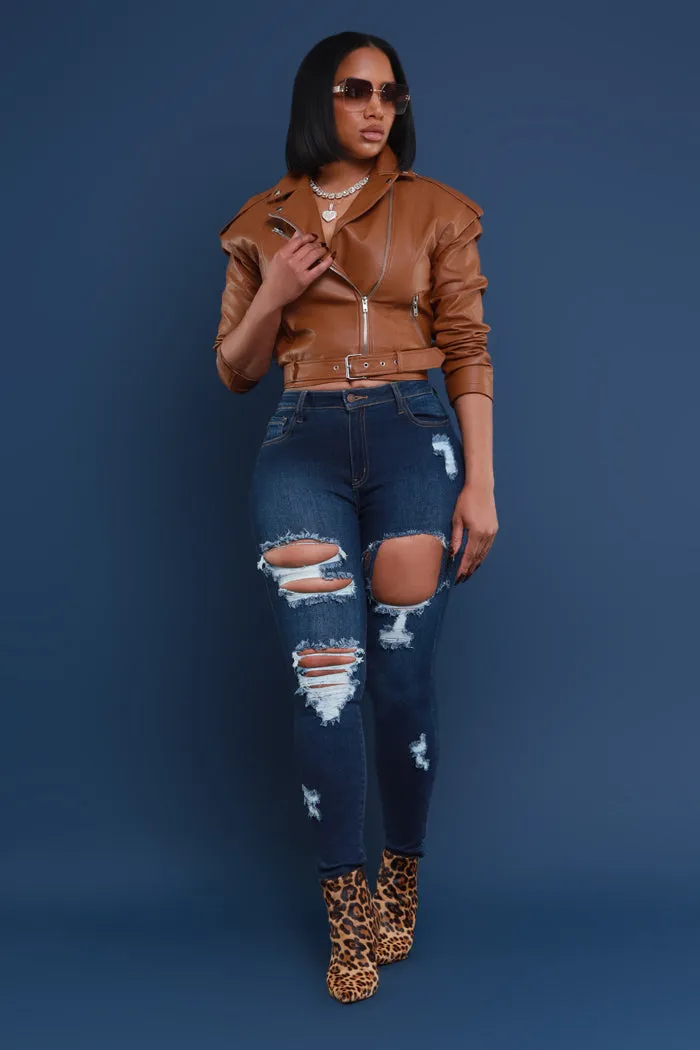 Relentless High Rise Distressed Hourglass Jeans - Dark Wash