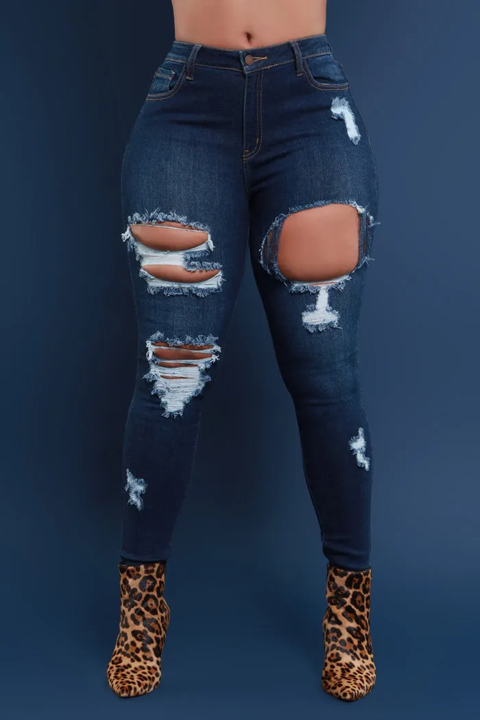 Relentless High Rise Distressed Hourglass Jeans - Dark Wash