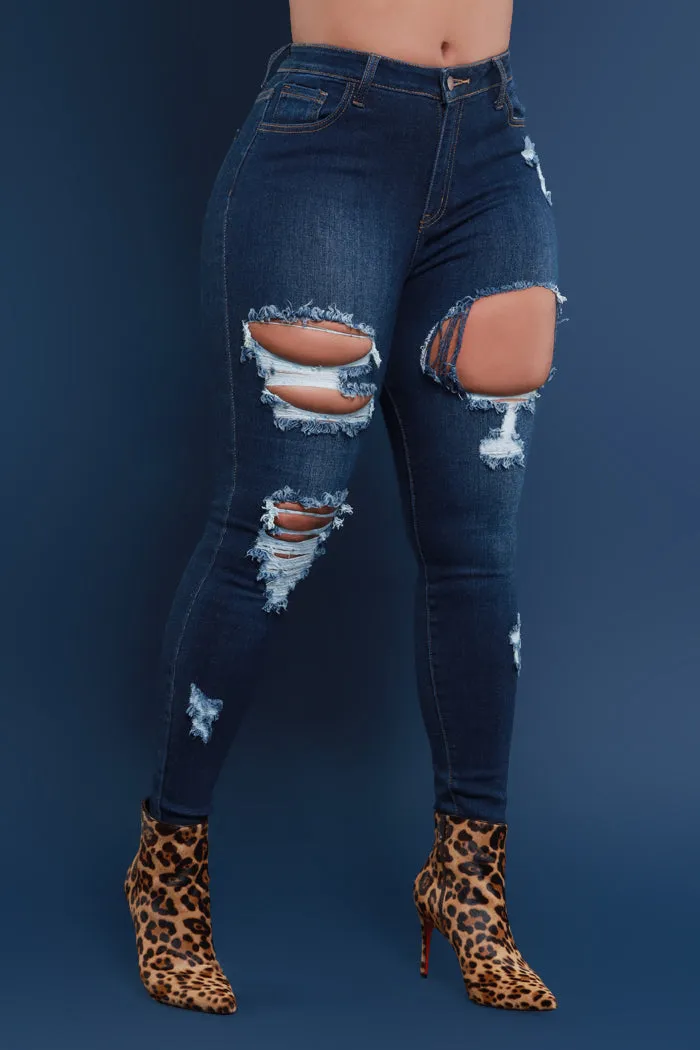 Relentless High Rise Distressed Hourglass Jeans - Dark Wash