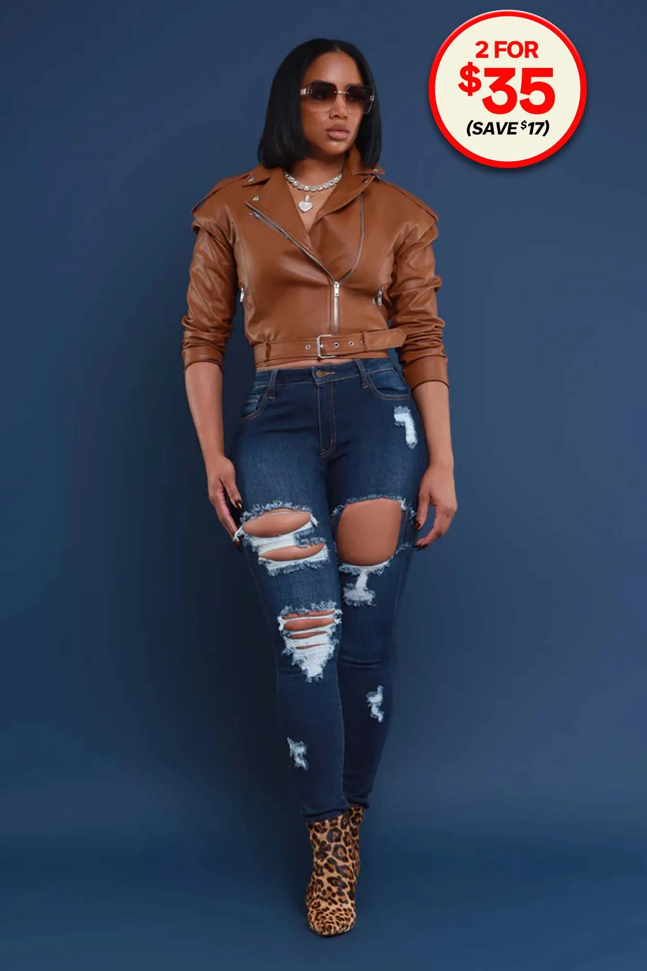 Relentless High Rise Distressed Hourglass Jeans - Dark Wash