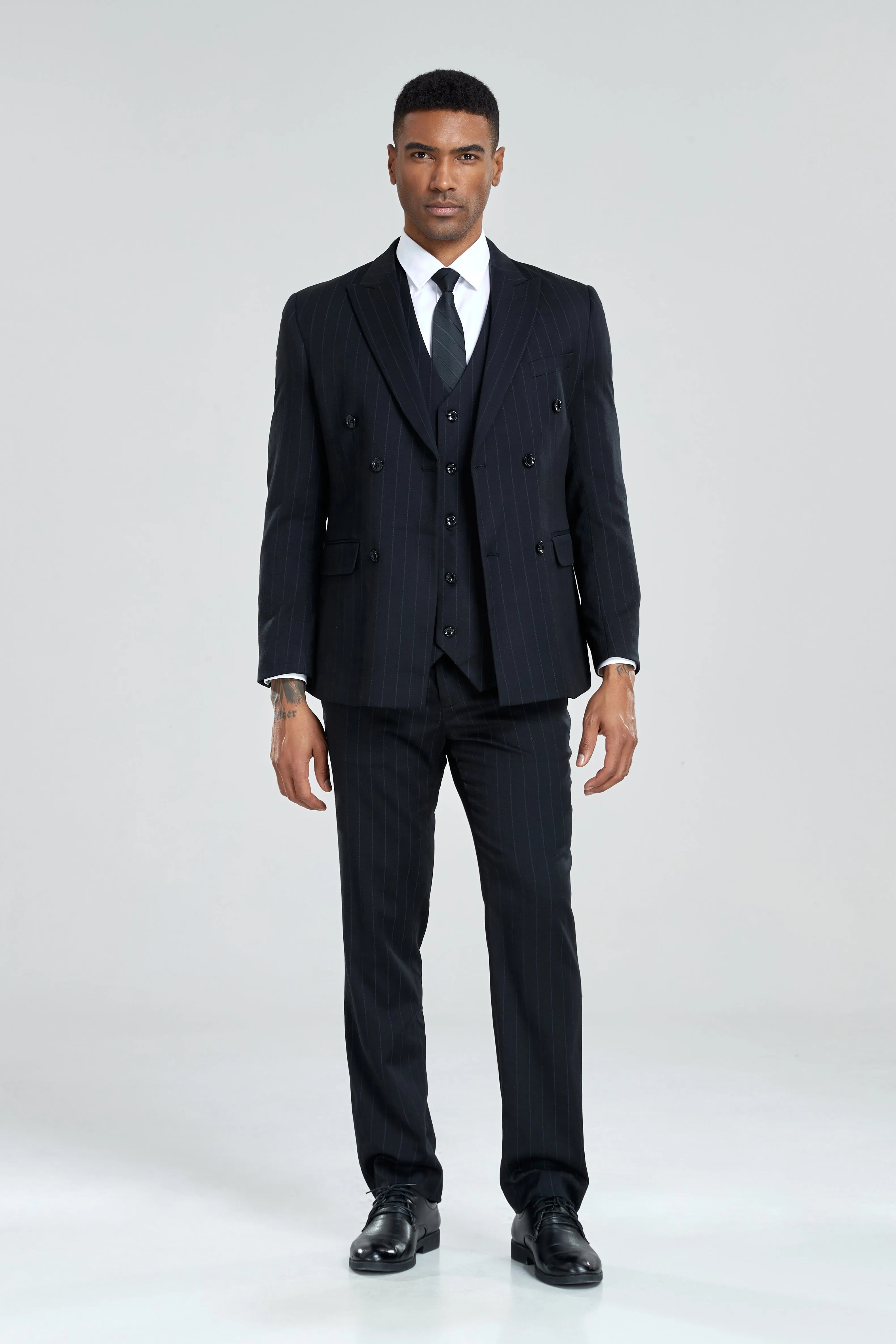 Royal Blue Stripe Men's 3 Piece Suits