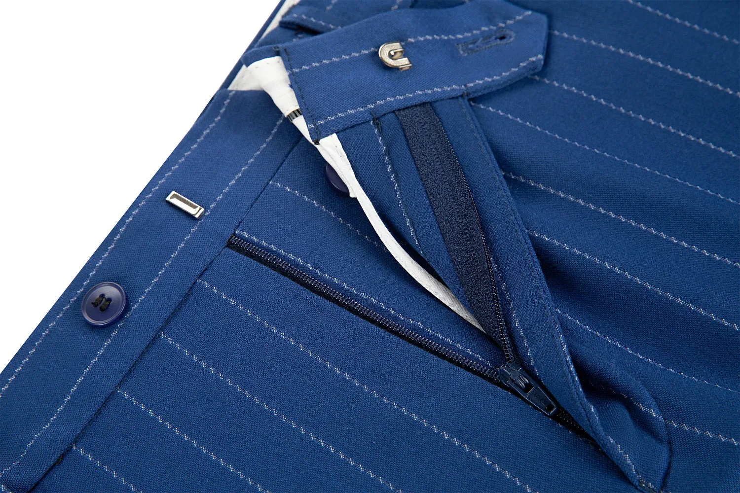 Royal Blue Stripe Men's 3 Piece Suits