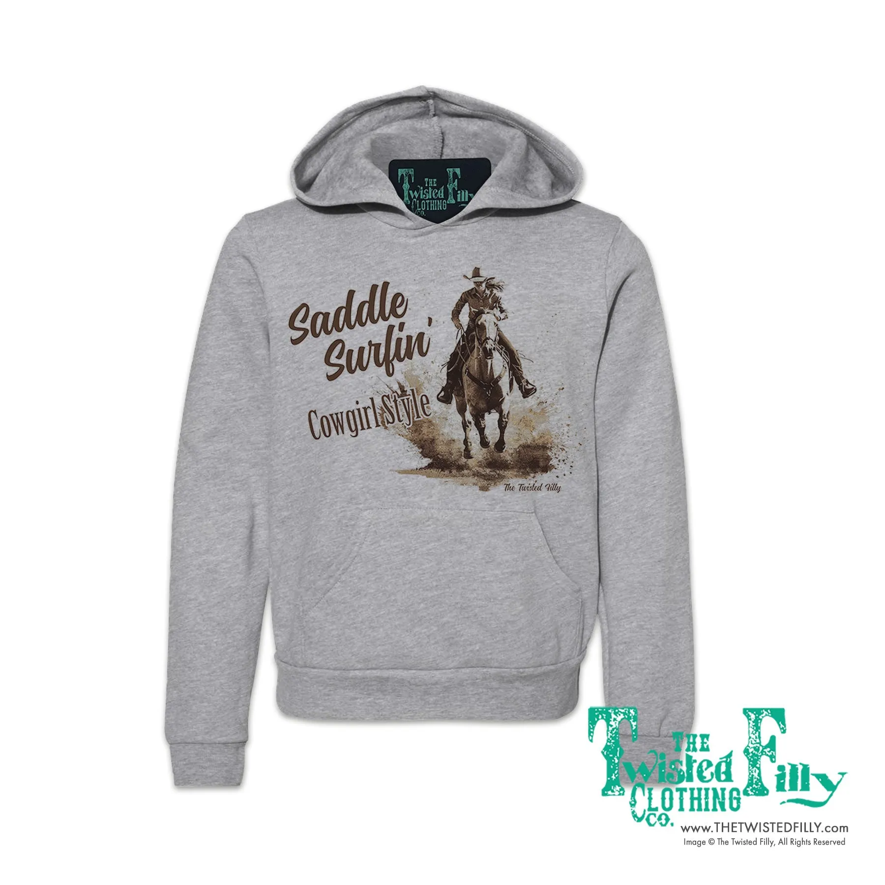 Saddle Surfin' Cowgirl Style - Youth Girls Hoodie - Assorted Colors