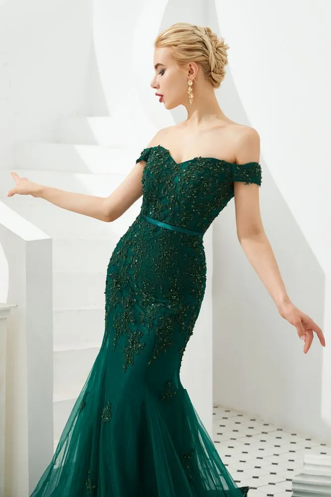 Sexy Off the Shoulder Mermaid Evening Party Gown Backless Tulle Prom Dress