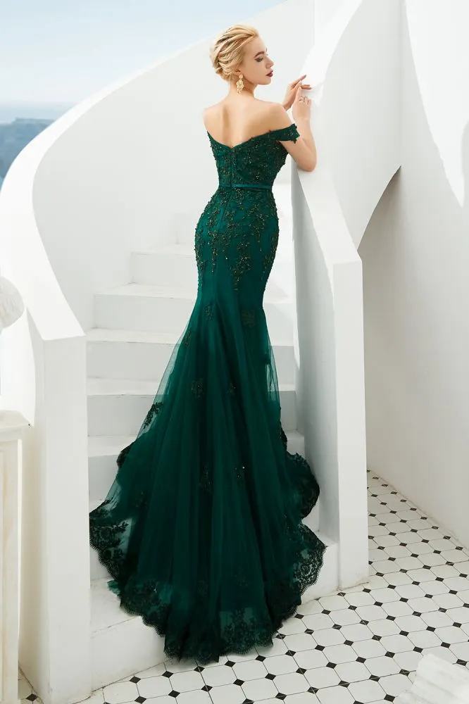 Sexy Off the Shoulder Mermaid Evening Party Gown Backless Tulle Prom Dress
